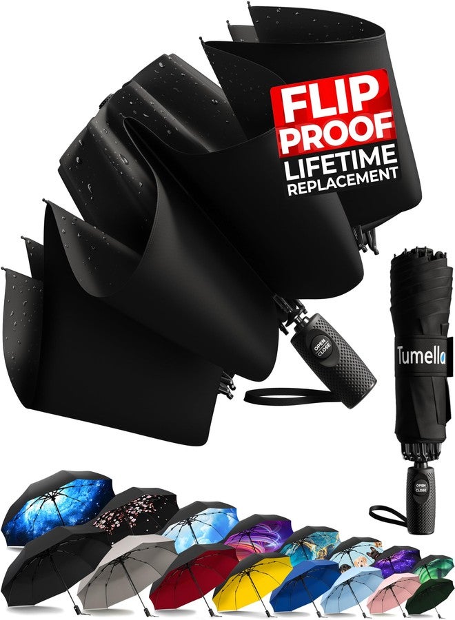 TUMELLA Flip-proof Inverted Travel Umbrella, Small Strong but Light Portable and Automatic Reverse Folding Rain Umbrella, Durable Premium Grip, Fits Car & Backpack - Image 1